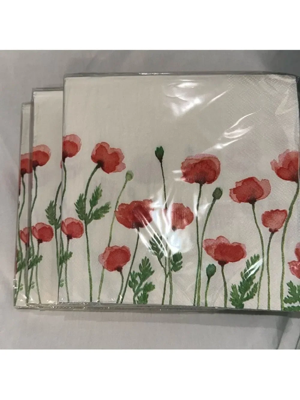 Poppy Field Florals Ivory Set of 3 x 16 ea Square Paper Napkins